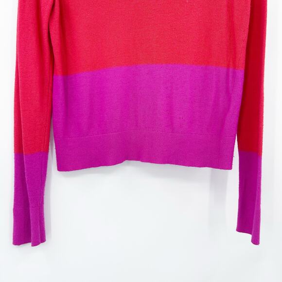 LOFT Colorblock Orange Magenta Cardigan Sweater Lightweight Womens Size Med - Picture 9 of 11